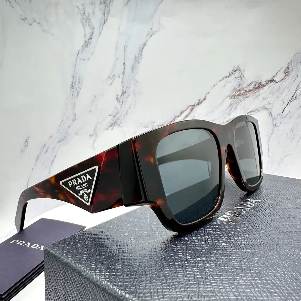 New PRADA Sunglasses Brown Root Tortoise Square Men's Plaque Logo - Picture 12 of 16